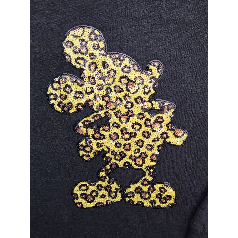 Disney Parks Sweatshirt Mickey Mouse Sequin Leopard L Black Disneybound